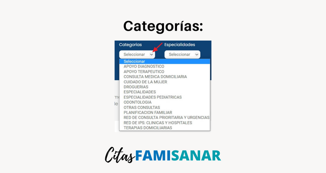 Categorías disponible en el directorio medico famisanar
